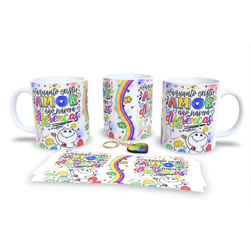 Caneca Sublimação Autista + Chaveiro Emborrachado Autismo, TEA - Sara Presentes