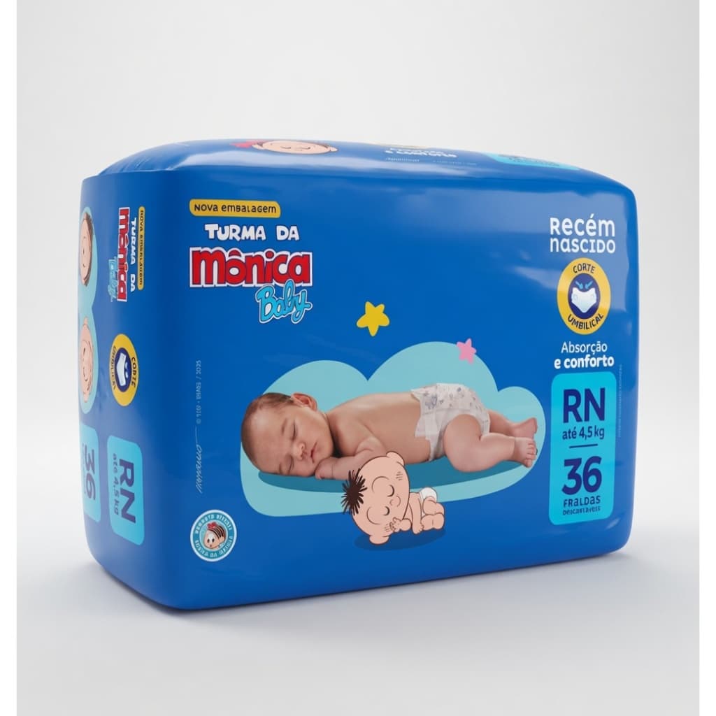 Fralda Turma da Mônica Baby Jumbo RN Recém-Nascido 36 Unidades - Pacote Jumbo