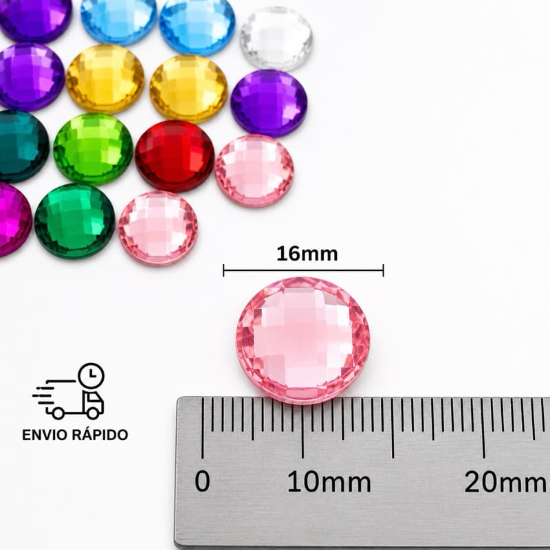 Chaton Redondo 16mm - Sem Furo - Base Reto - Colagem 25,  50 e 100 Unidades