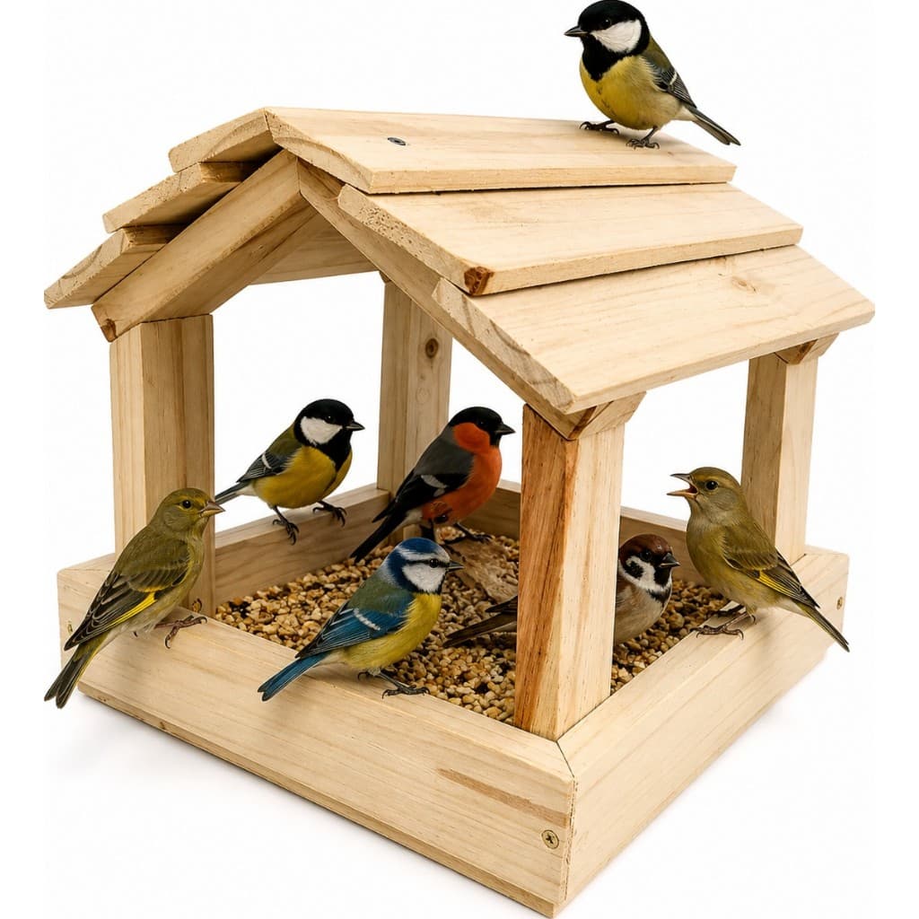 Casinha de Pássaros em Madeira Artesanal Comedouro para Aves Alimentador Jardim Varanda Quintal Decoração Rústica RS