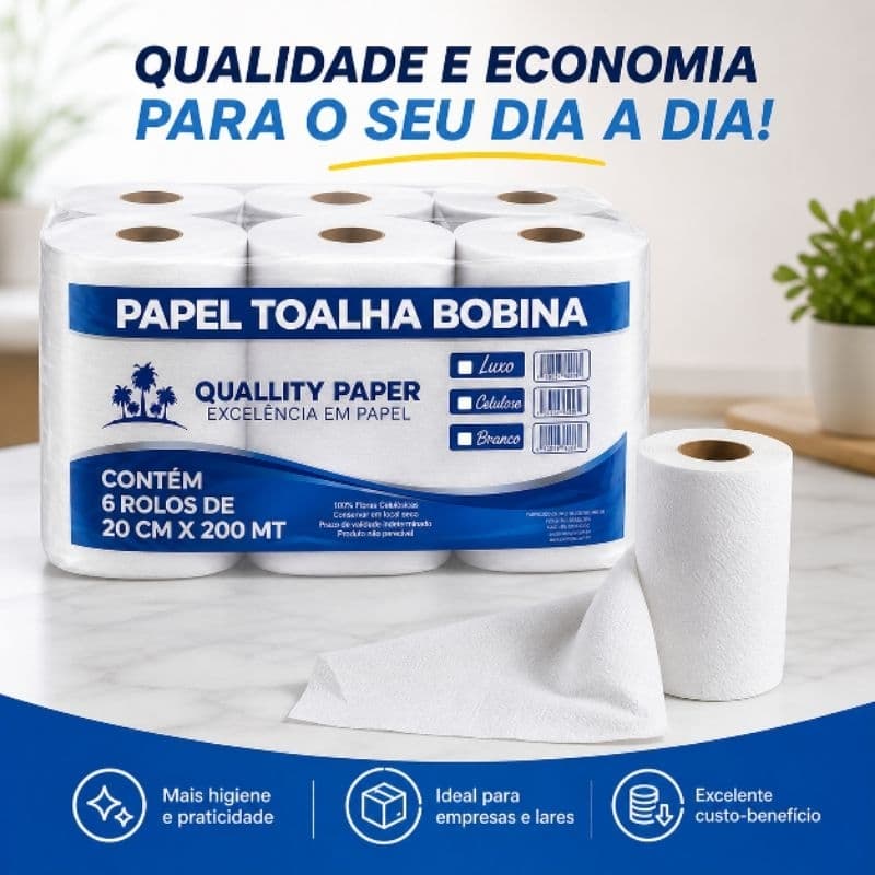 Papel Toalha Industrial Bobina 6 Rolos 200m Alta Absorção Econômico Empresas15