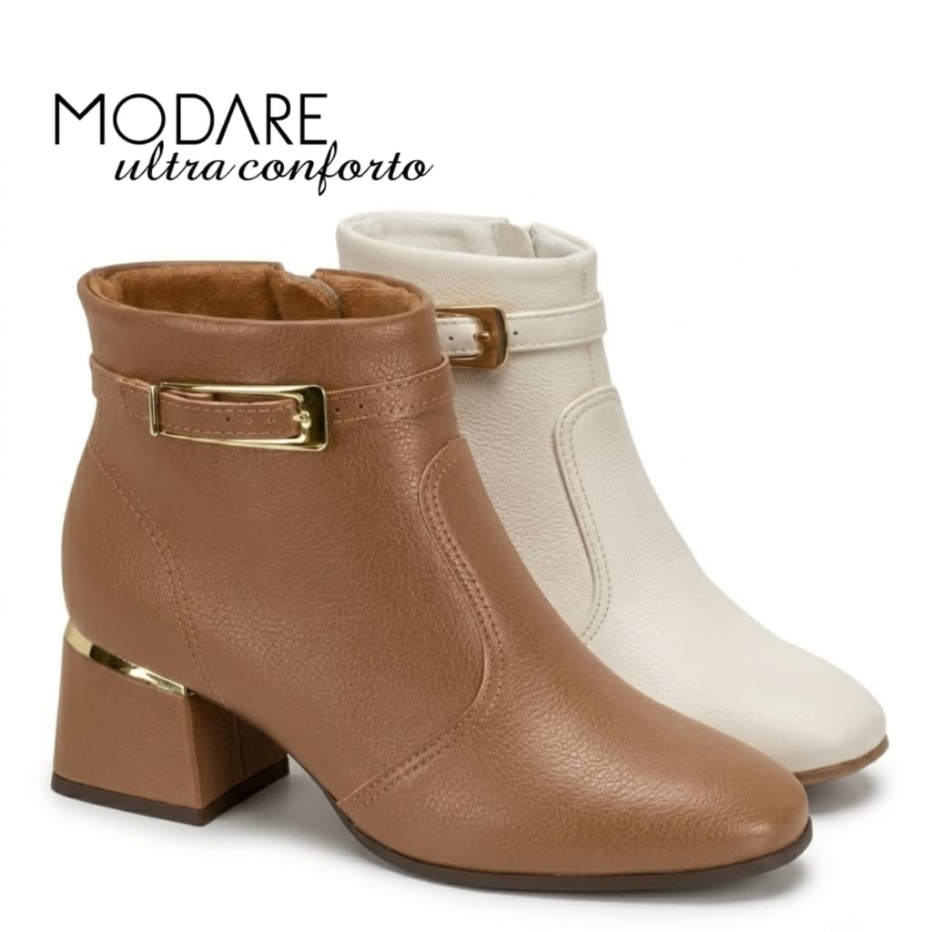 Bota Feminina Modare Cano Curto Peluciada Salto Bloco Confortável Leve Casual Zíper Fivela