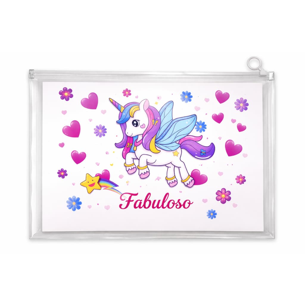 Pasta Plástica A4 Transparente com Fecho Ziplock Unicórnio Escolar Porta Documentos Dcarte