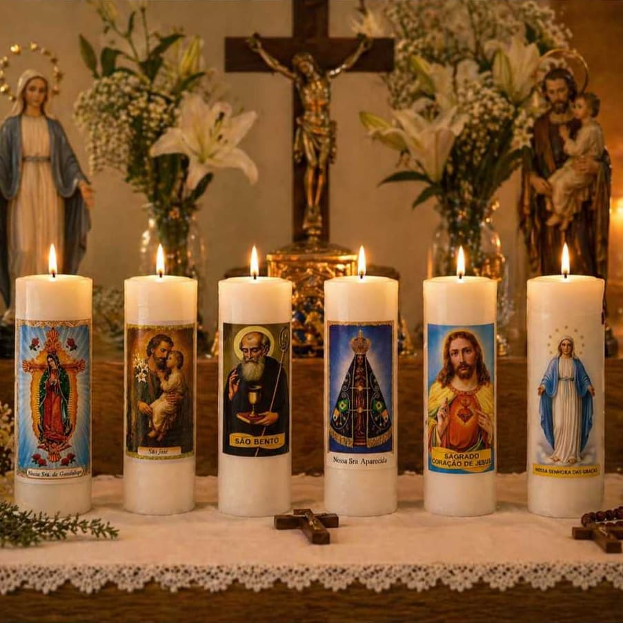 1 Vela 7 Dias Santos Católicos 100% Parafina Velas Faria