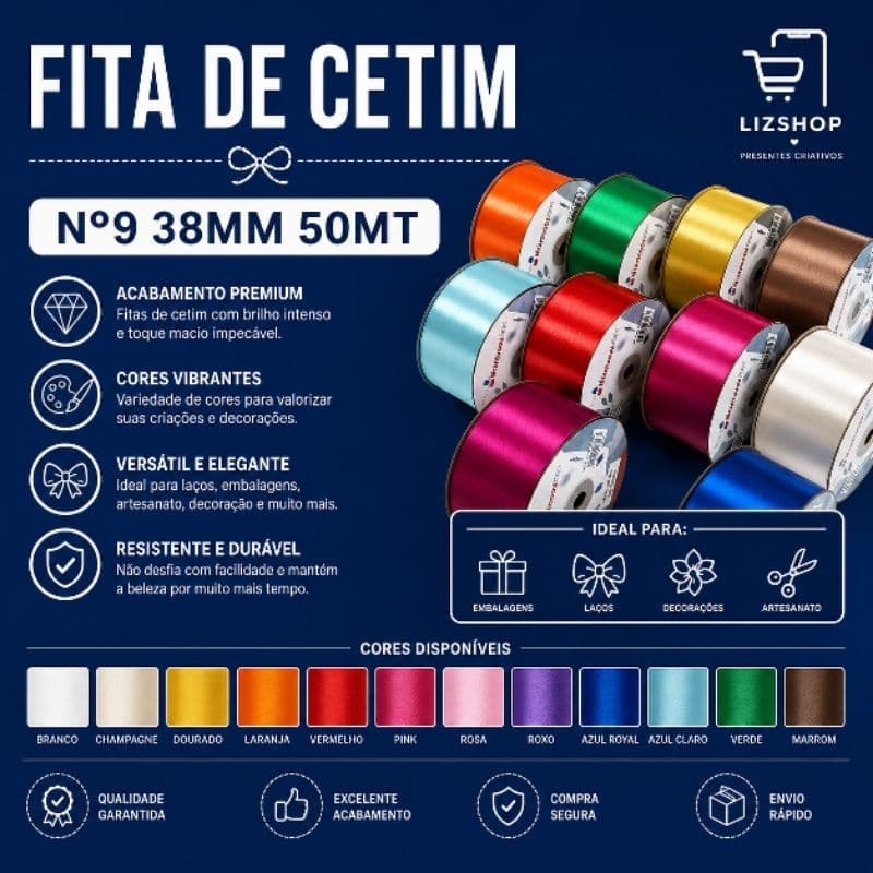 Fita de Cetim 38mm Nº9  Rolo 50mt mantovani