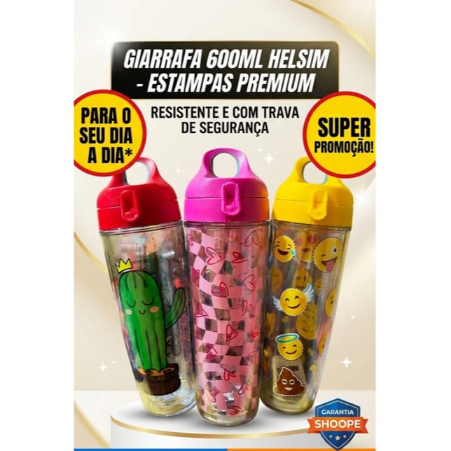 Garrafa Helsim 600ml – Design Premium, Super Resistente e Prática | Perfeita para Academia, Trabalho e Viagens