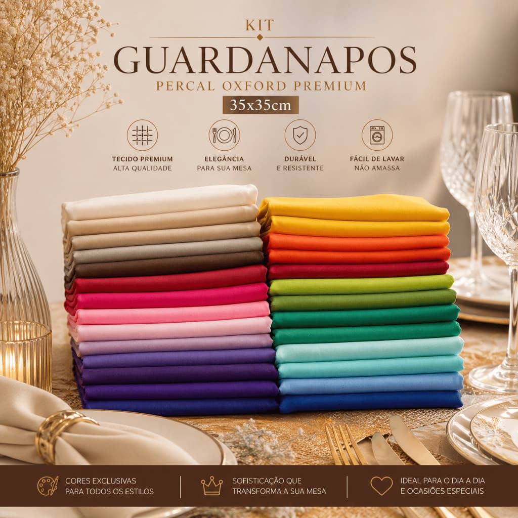 Kit 8 Guardanapos de Tecido Grosso Luxo 35x35 cm para Mesa Posta Casamento e Eventos