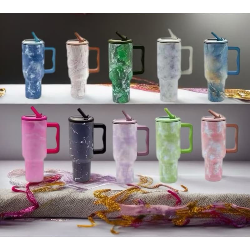 Copo Térmico Inoxidável Pintado Portátil 1200ml Garrafa Térmica com Tampa e Canudo LM