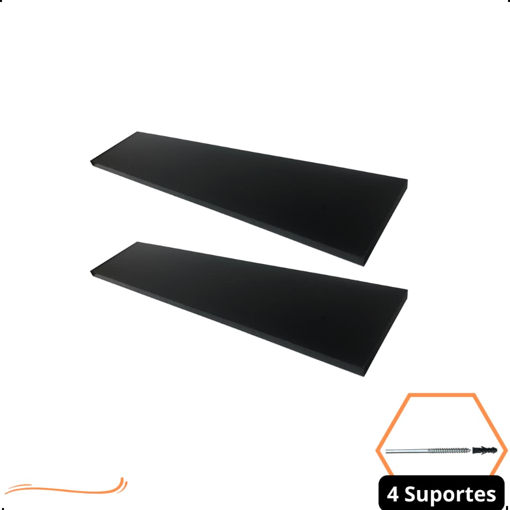Kit 2 Prateleira Preta 70X15 + Suporte Flutuante Mdf  Organizadora Decoração Cozinha Banheiro Sala