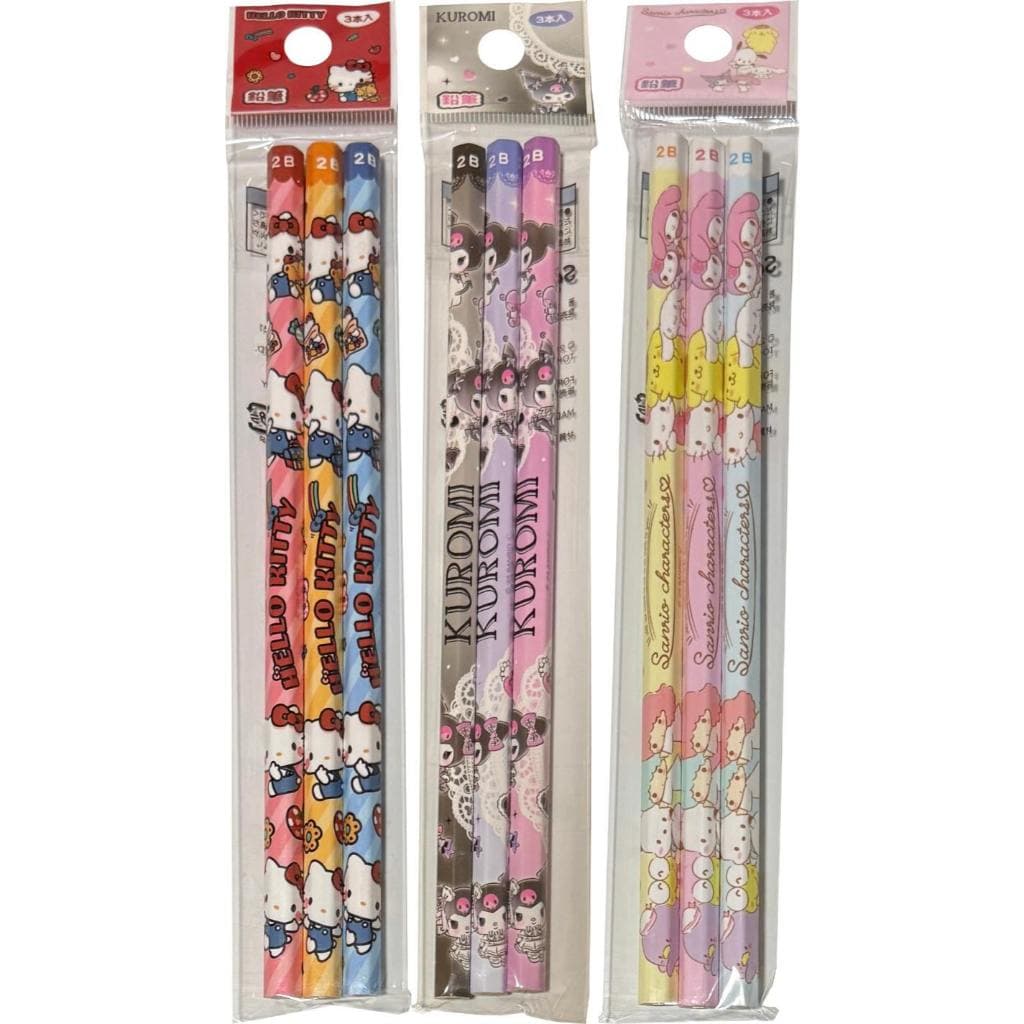 【Direct from Japan】Sanrio Hexagona Pencils Core 2B 3pcs Set Stationery (Hello Kitty, Kuromi, Sanrio Characters)