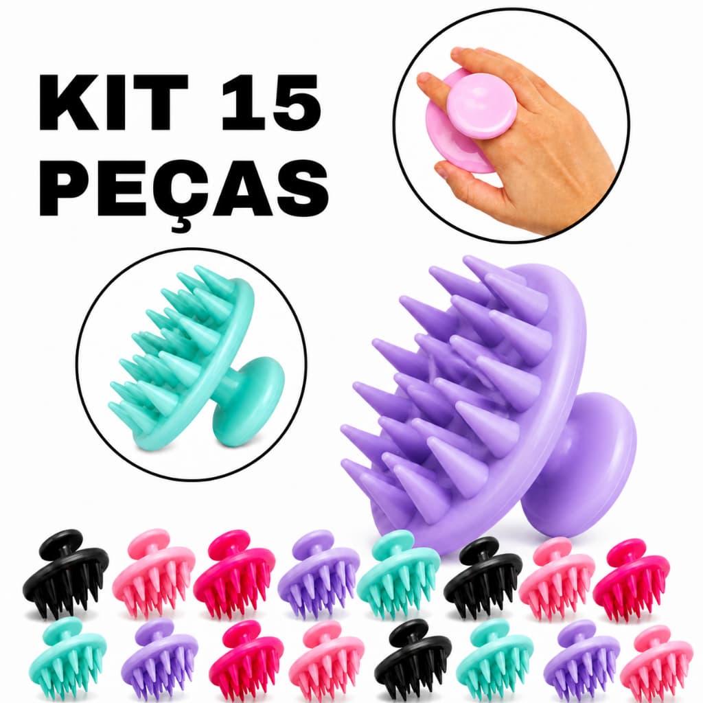 Kit 15 Escova Magica Massageador Capilar de Silicone Beauty Flash | Relaxamento + Limpeza Profunda no Banho