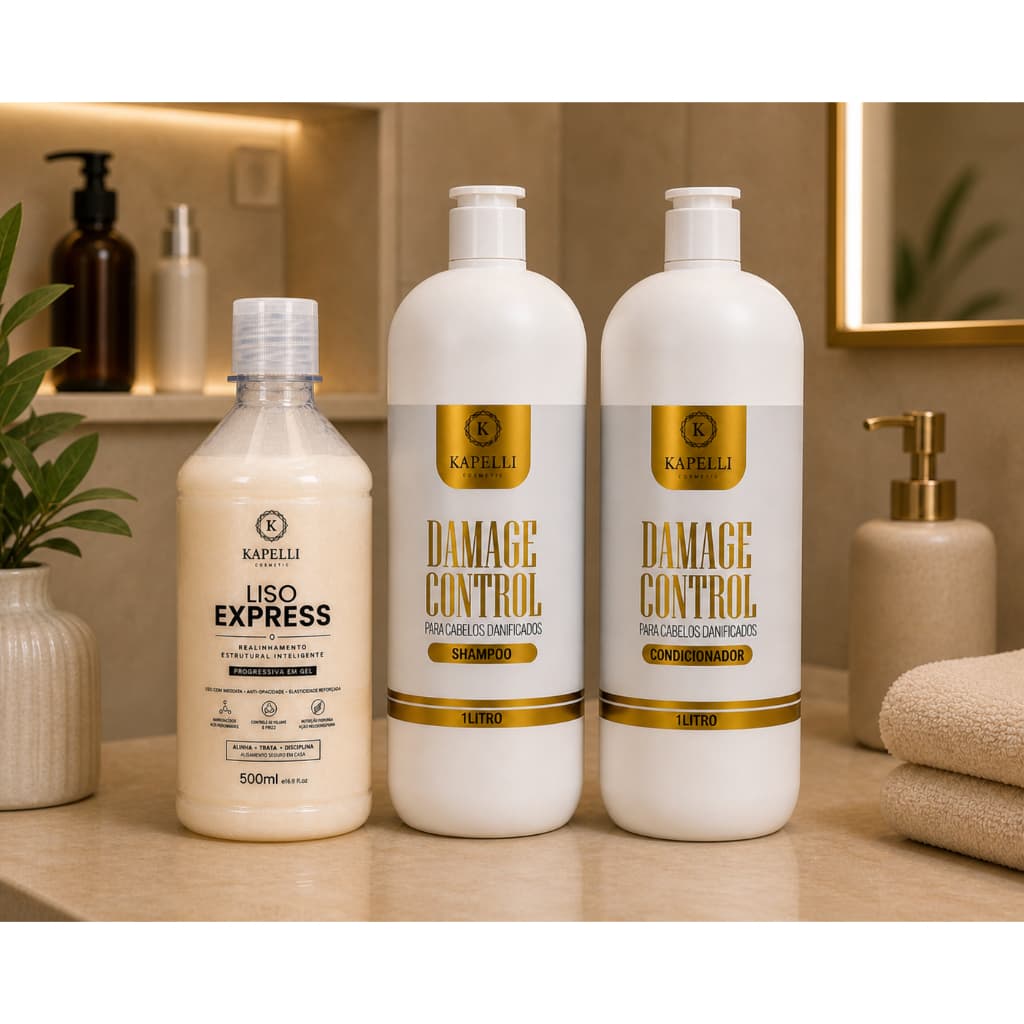 Kit Progressiva Tratamento Capilar + Shampoo + Condicionador 1L+ Progressiva 500ml Alisamento com Resultado de salão