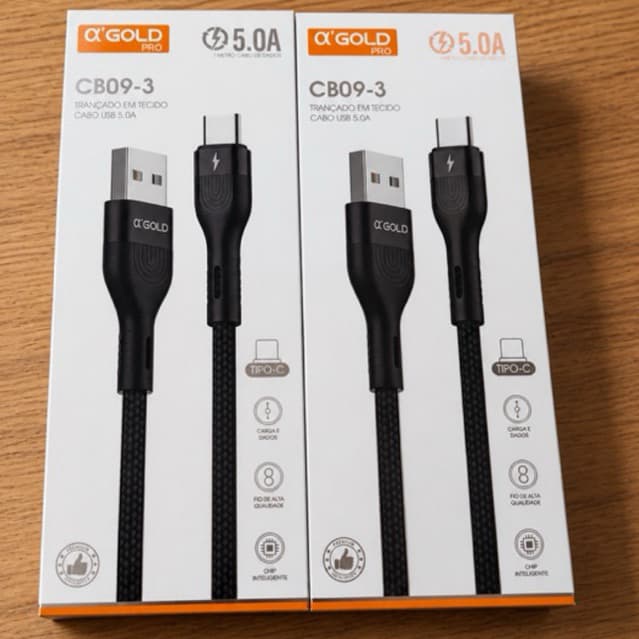 Kit 2 Cabos USB Tipo C 5.0A Turbo Carregamento Rápido Android Reforçado Alta Durabilidades