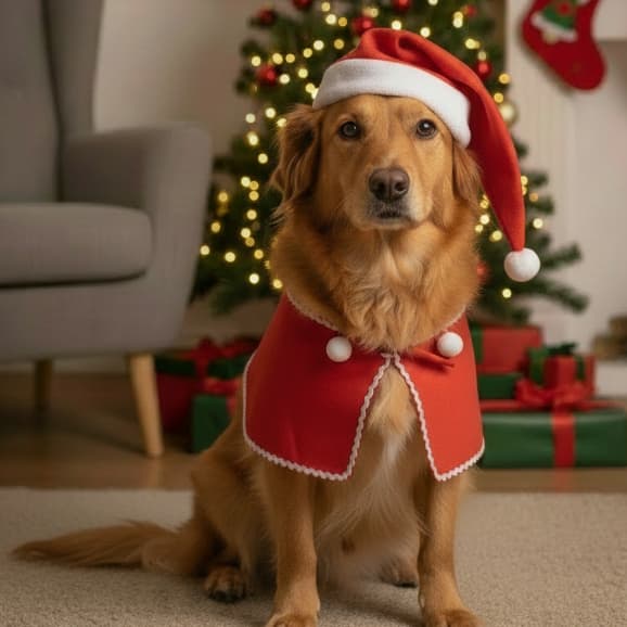Roupa Pet de Natal com Gorro Papai Noel Florarte para Animais Capa Fantasia Cachorro Gato Natalina