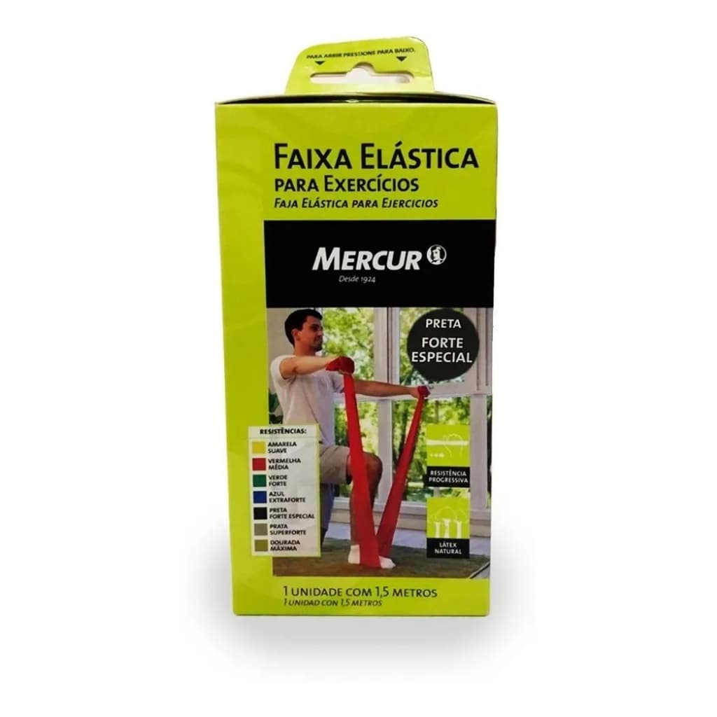 Faixa Elástica Para Exercicios Mercur - Preta Forte Especial 1,5 metros