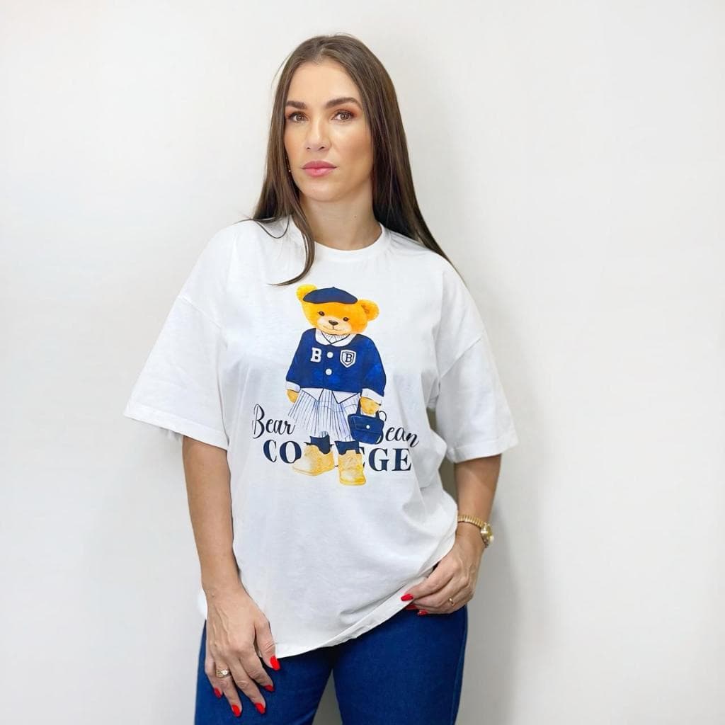 Camisa Max Oversized Ursinho Fofo Feminina Camiseta Ampla Trend Moda Blogueira Estilo Gringa Blusão