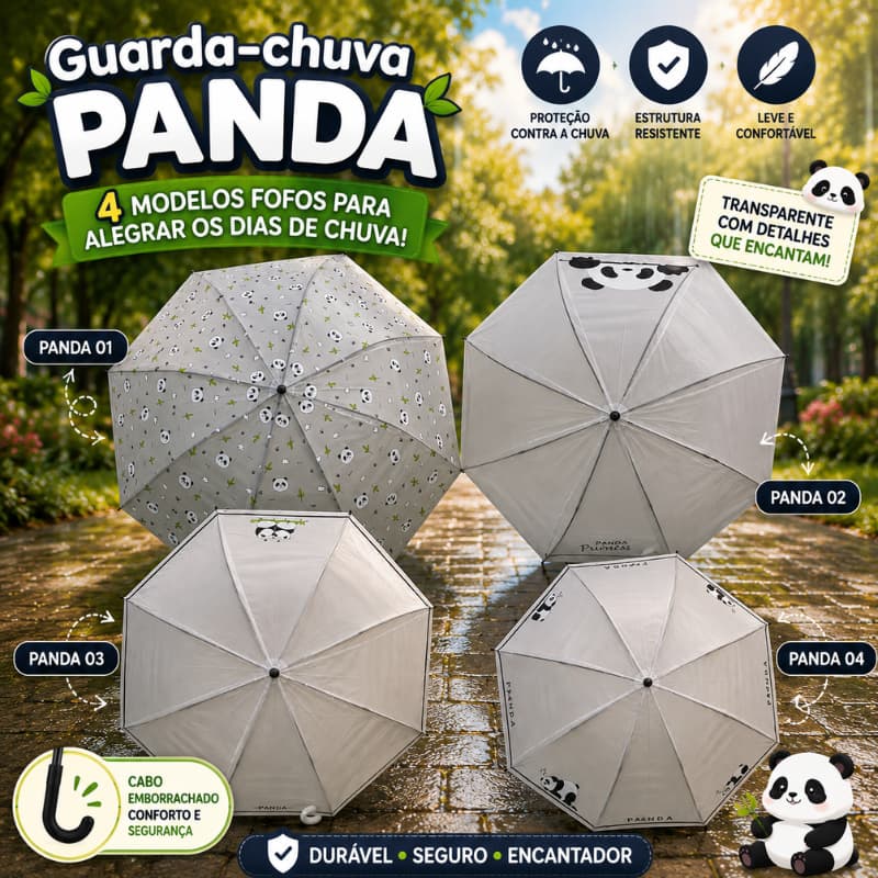 Guarda Chuva Sombrinha Infantil Transparente Manual Estampado Panda Resistente Escolar Animals