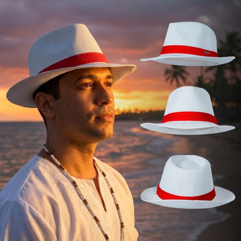 Chapéu Branco Com Fita Vermelha Zé Pilintra Malandrinho Umbanda Estilo Panamá Exu Gira Samba Pagode