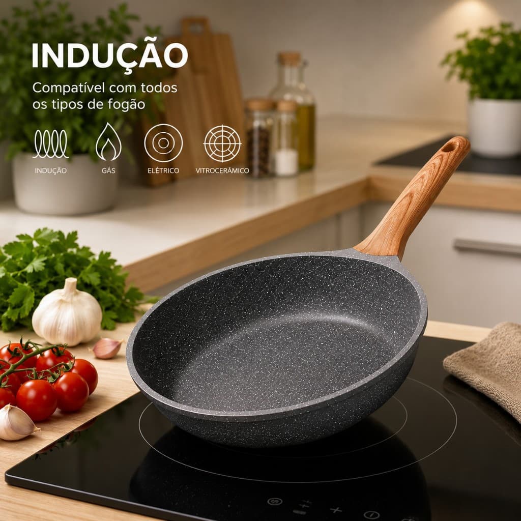 Frigideira Antiaderente Premium Cerâmico Revestida Cerâmica Preta