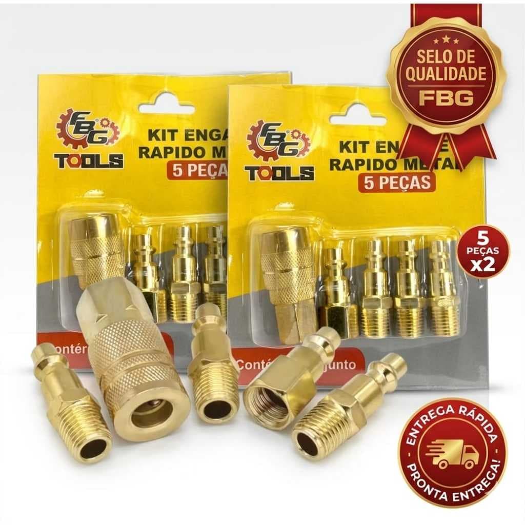 Combo 2 Kits Engate Rápido Metal 5 Peças FBG Conector Compressor Ar Pneumático Envio Imediato