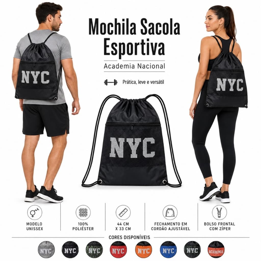 Mochila Sacola Esportiva Academia Gym Ciclismo Leve Resistente Unissex-Mochila Sacola Esportiva