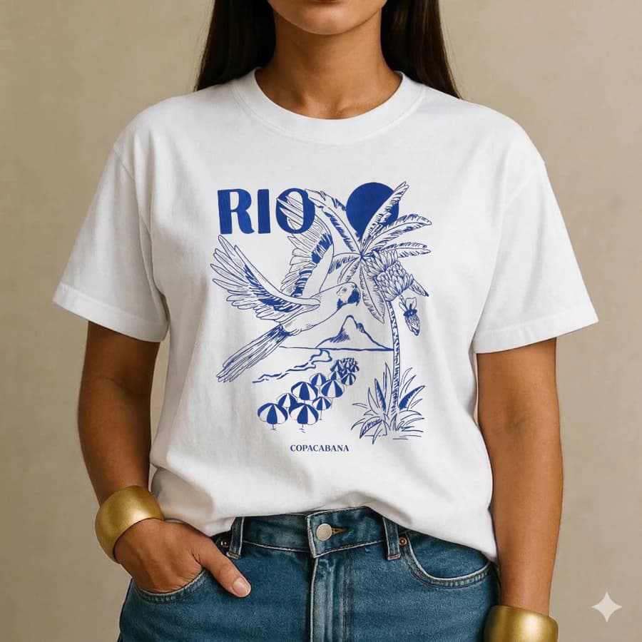 Camiseta Camisa T-shirt Tropical Feminina 100% Algodão Moda Feminina Estilosa Confortável Rio