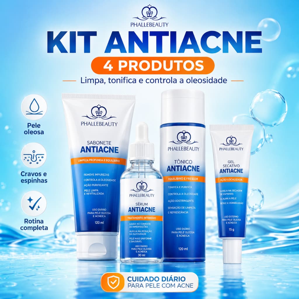 Kit Completo Antiacne Phallebeauty Pele Oleosa Acne Cravos Espinhas 4 Produtos