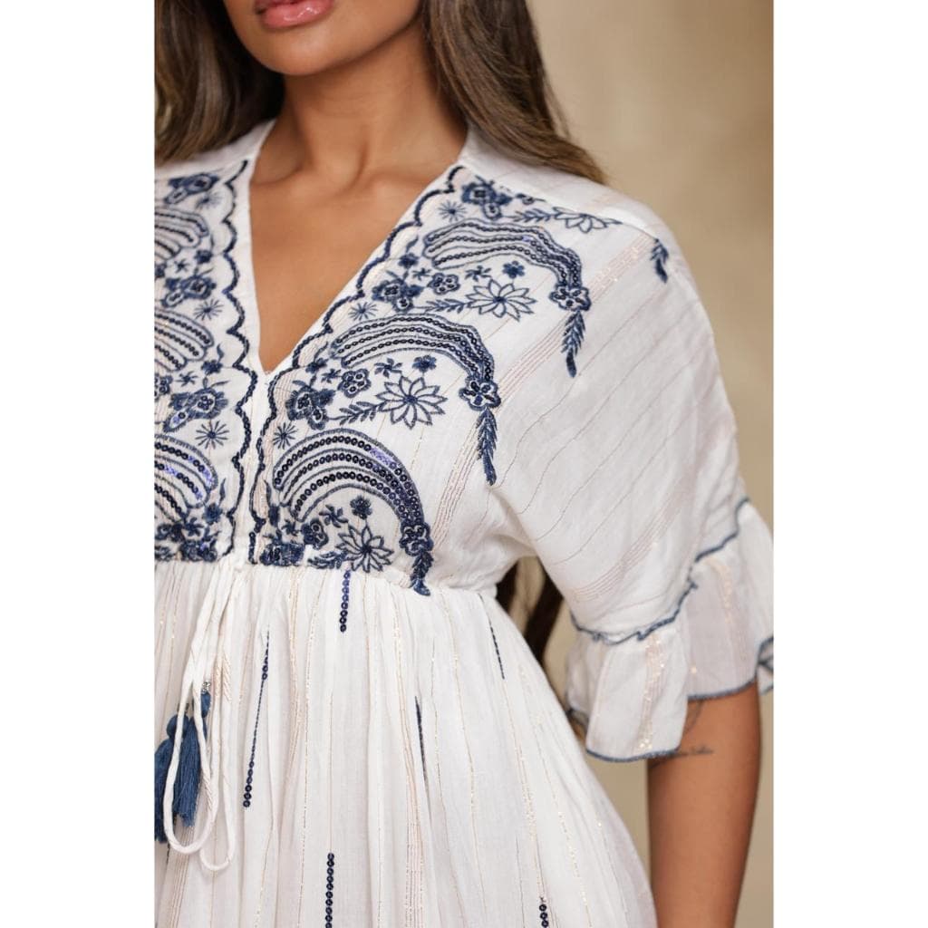 Vestido Longo Boho Chic Indiano Viscolinho com Lurex Leve Elegante Praia Festa Casual Confortável