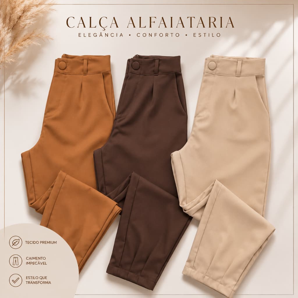 Calça Feminina Plus Size Social Alfaiataria Cintura Alta Moderna Elegante Premium G1 G2 G3