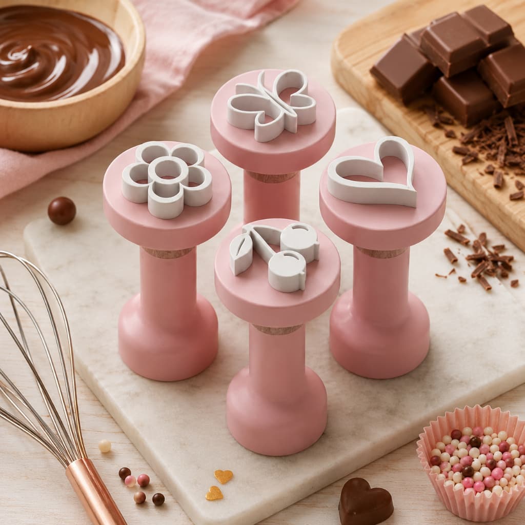 kit com 4 Carimbos para Brigadeiro de Flor, Cereja, Borboleta e Coração Confeitaria