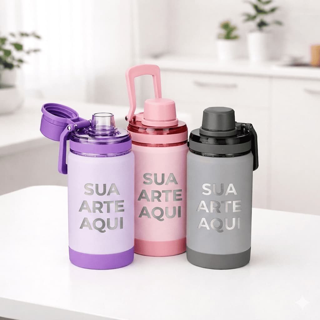 Garrafa Térmica Personalizada 400ml Inox Parede Dupla Com Alça