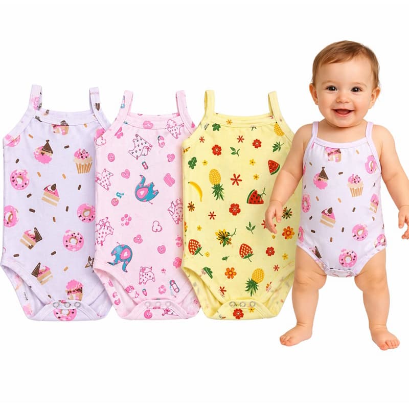 Kit com 3 Body Bebe Menina Alcinha Algodão Roupa de Bebê Conjunto Borys para Bebê do P ao G Ragata Infantil Regatinha