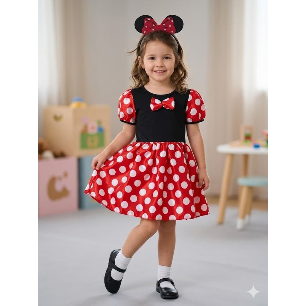Fantasia infantil para meninas da Minie vermelho com tiara