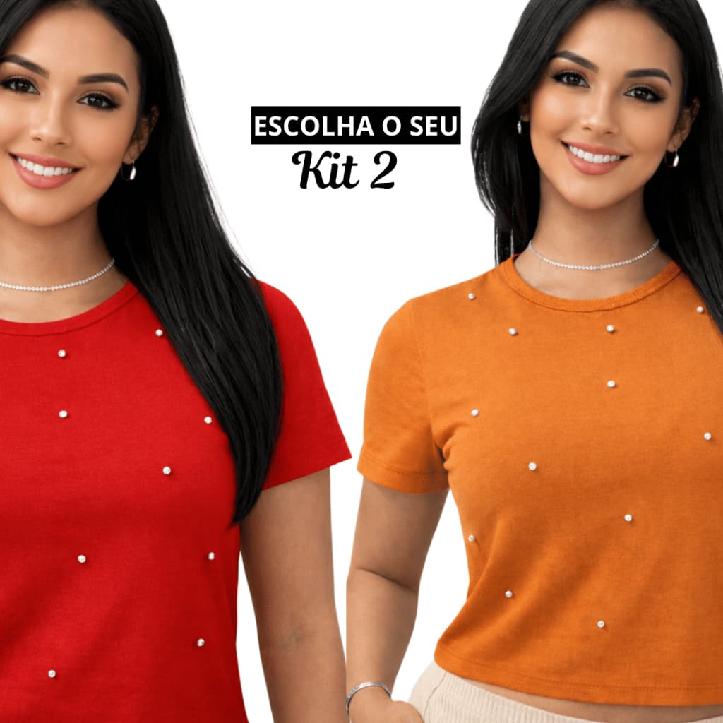 Kit 2 Blusa Cropped Algodão Brilho Feminina Promoção Moda Casual Brilho Fashion Algodão confortável e macio looks