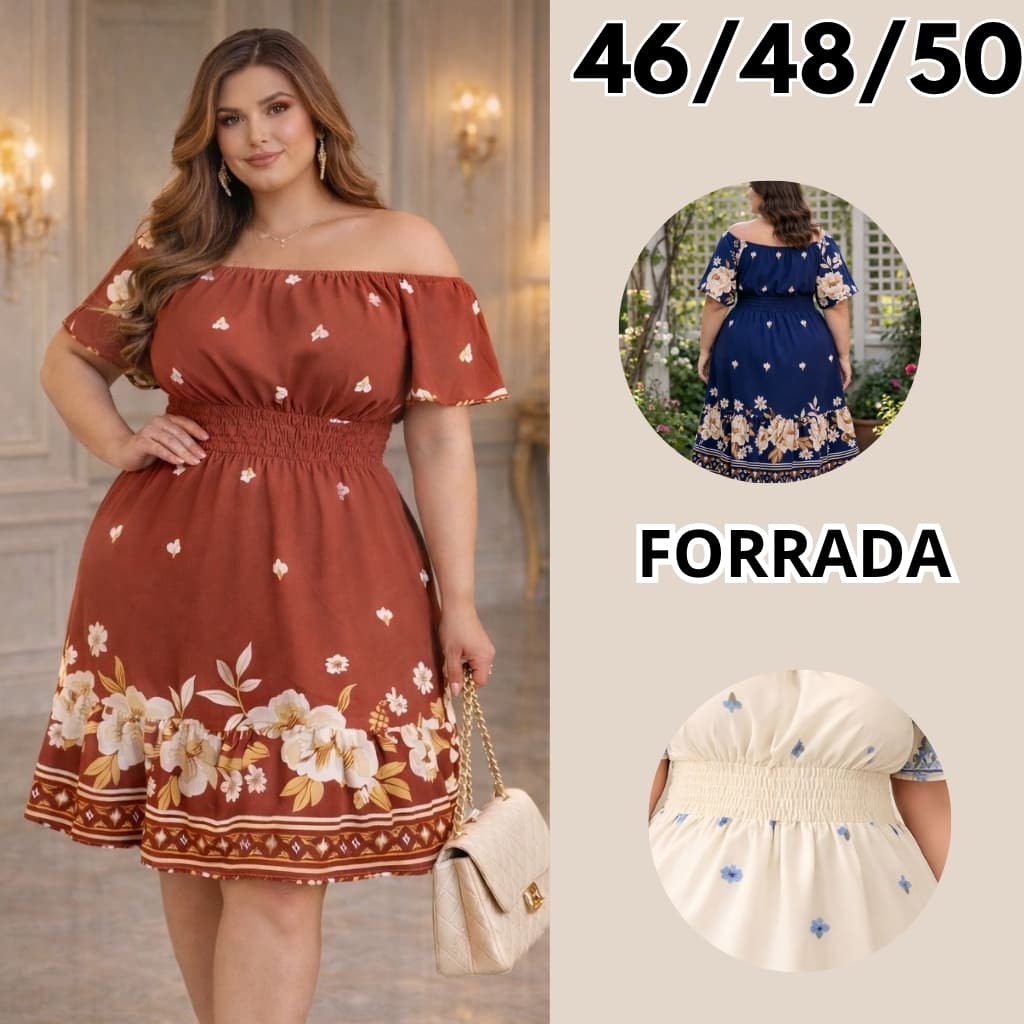 Vestido Midi Feminina Plus Size G1 G2 G3 Moda Evangélica Ciganinha Lastex  Tecido Viscolinho,Duna Forrada 2026