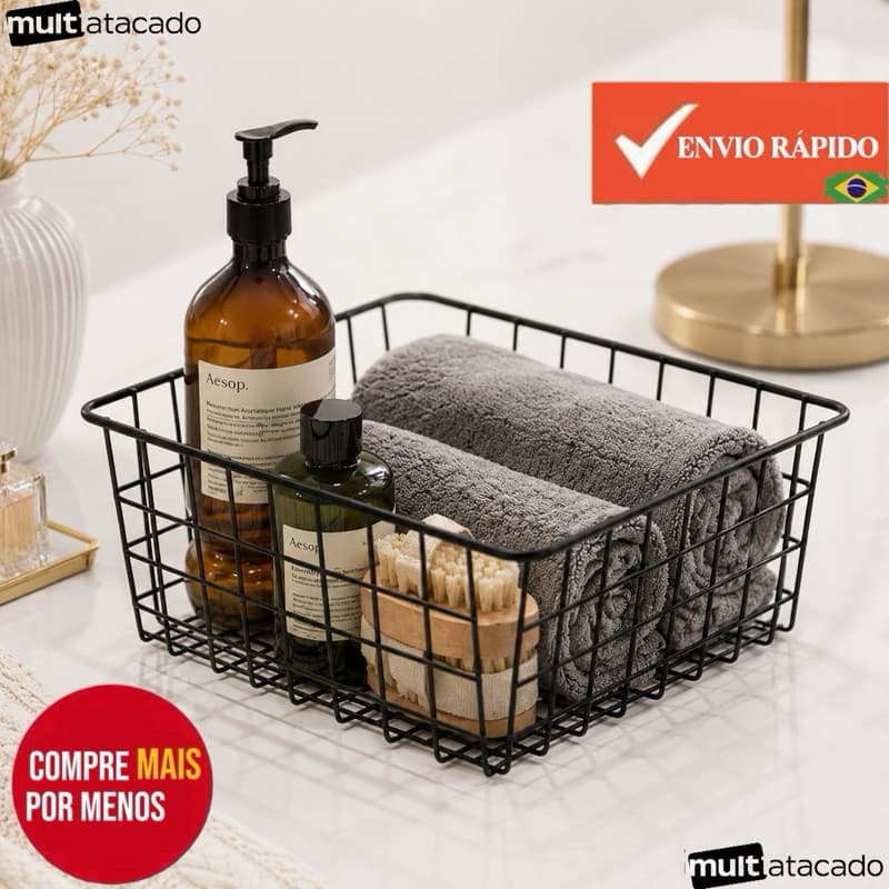 Cesto Aramado Fruteira Organização Cozinha Preto Organizador Fruta Mesa Multiuso Caixa Metal Gaveta