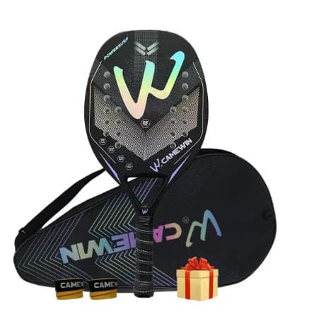 Raquete de Beach Tennis Camewin 3K PowerSurf Fibra de Carbono Superfície Aspera e Capa Protetora