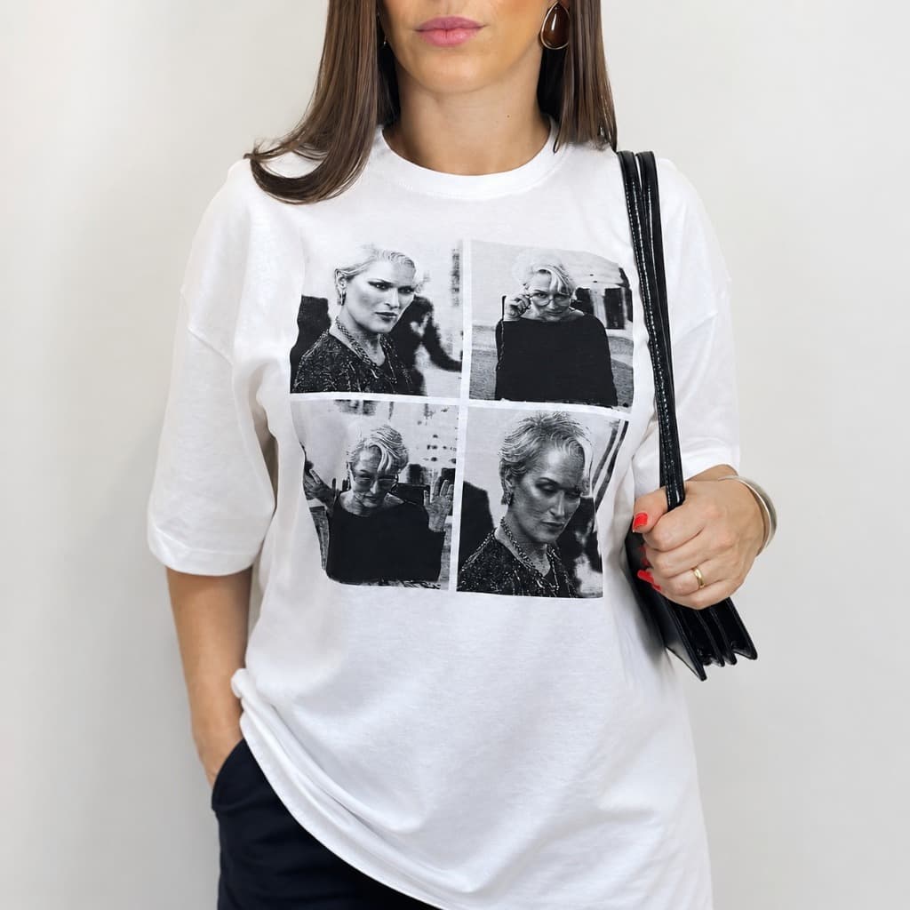 T Shirt Feminina MAX Oversized Moda Atual Filme Diabo veste Prad.