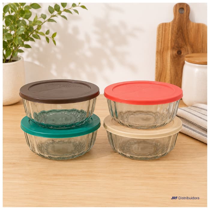 Saladeira Oceani 1,5L Vidro Resistente Vitazza Com Tampa De Várias Cores