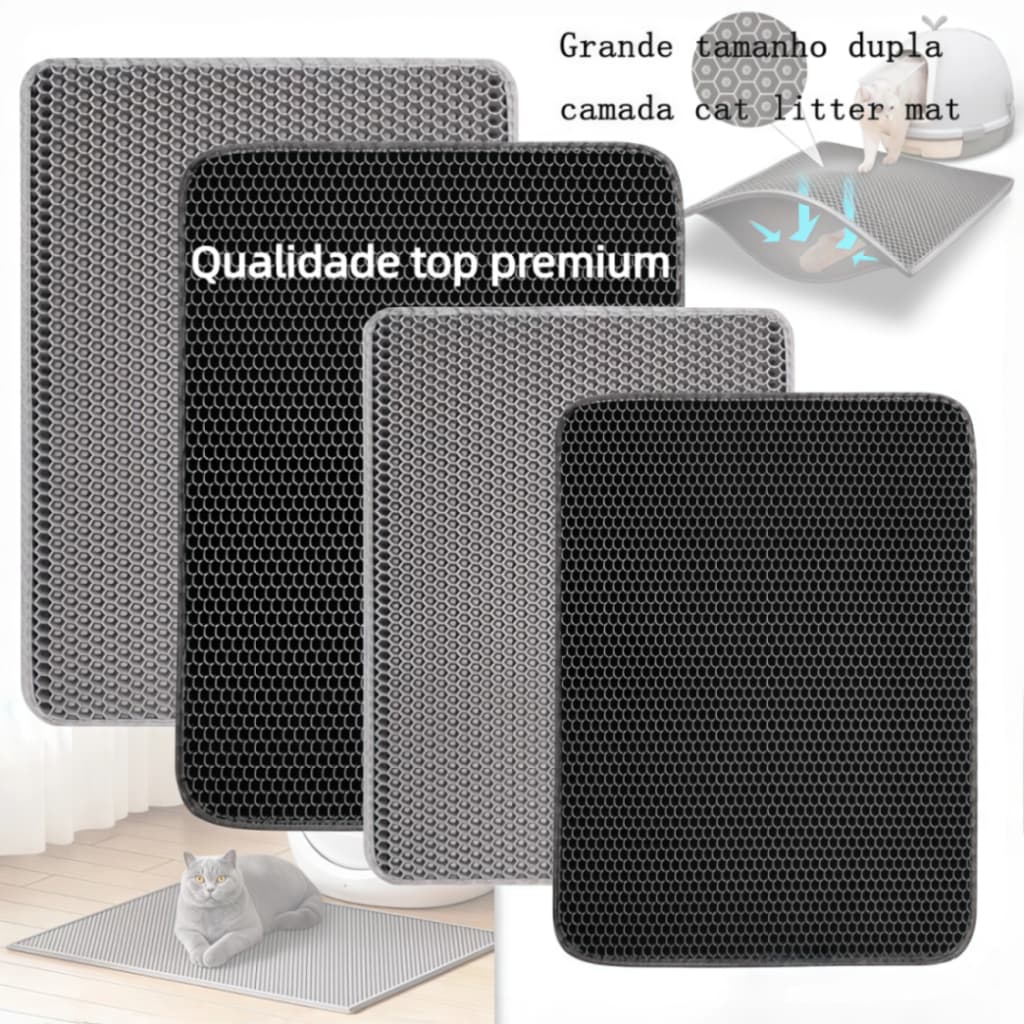 Tapete de Areia para Gato 78x62cm EVA Silicone Dupla Camada Impermeável Lavável Fácil Limpar Compatível Caixa de Areia