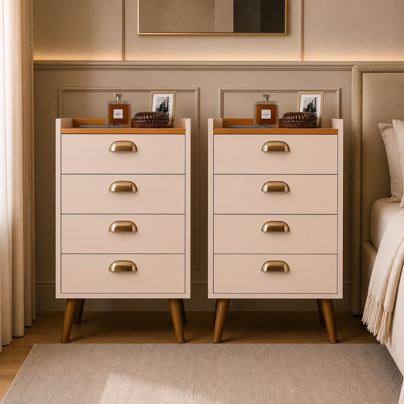 Mesas de Cabeceira Monet 4 Gavetas - Design Moderno Para Quarto Organização Funcional - Heloisa Nicho - LANCAMENTO