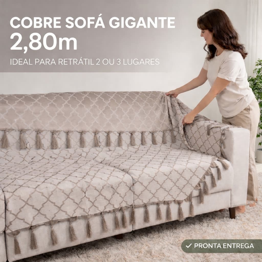 Manta para Sofá Grande 2,80x2,50 Jacquard | Cobre até 2,40m | Decorativa e Protetora