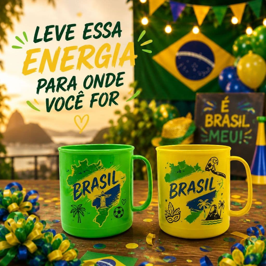 Kit de Canecas Copa do Mundo Brasil 440ml Festiva Decorada