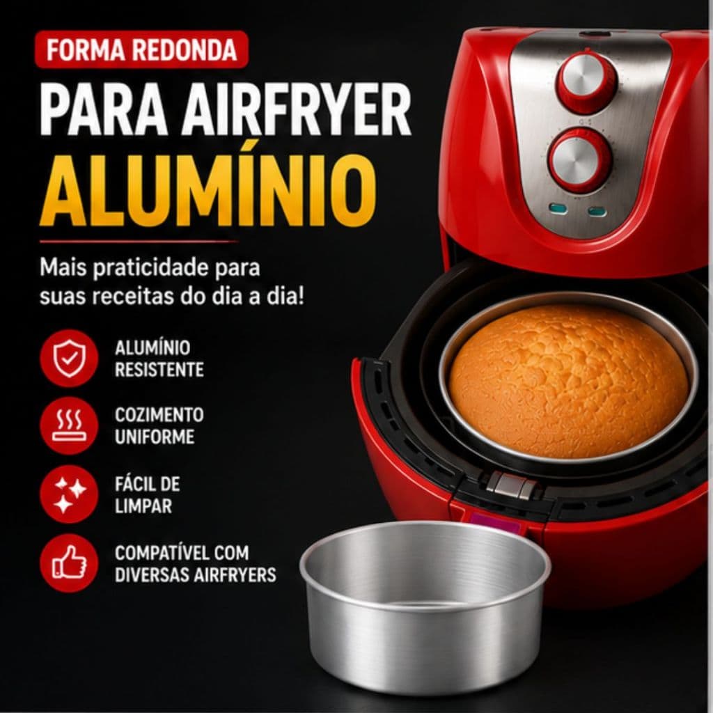 Assadeira Redonda Para Airfryer Alumínio Reforçado