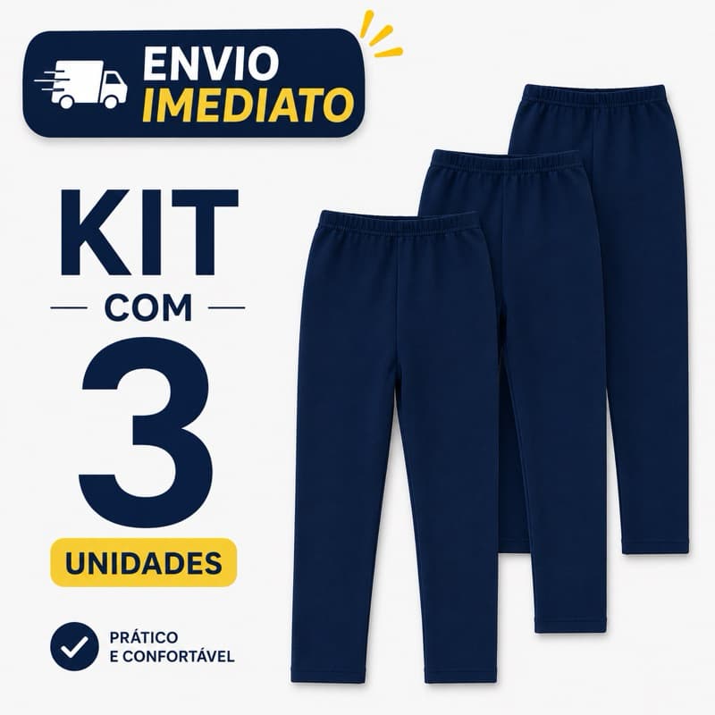 Kit 3 Calças Escolar Legging De Cotton Algodão 2 a 14 Anos Uniforme Escolar