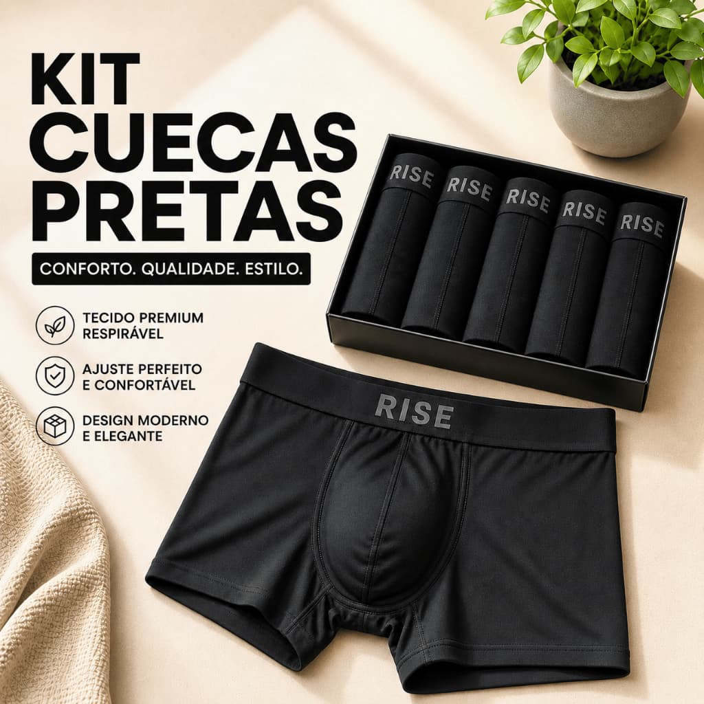 Kit 5 Cuecas Boxer PRETAS Adulto Microfibra C Forro de Algodão