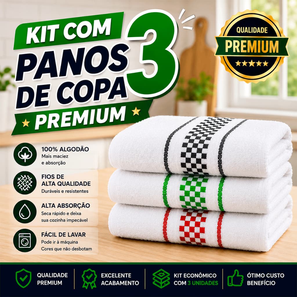 Kit 3 e 2 Pano de Copa Atoalhado Premium 45x70 Panos de Prato Jacquard Alta Absorção