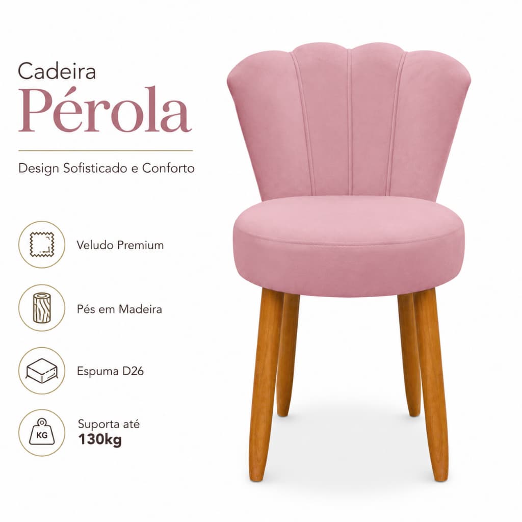 Cadeira Decorativa Penteadeira de Quarto Manicure Salão de Beleza - Cadeira Pérola