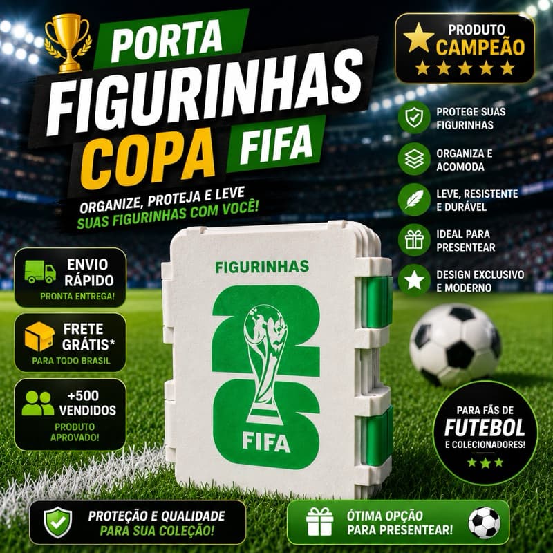 Porta Figurinhas Copa Organizador Álbum Futebol FIFA Colecionador Proteção Premium