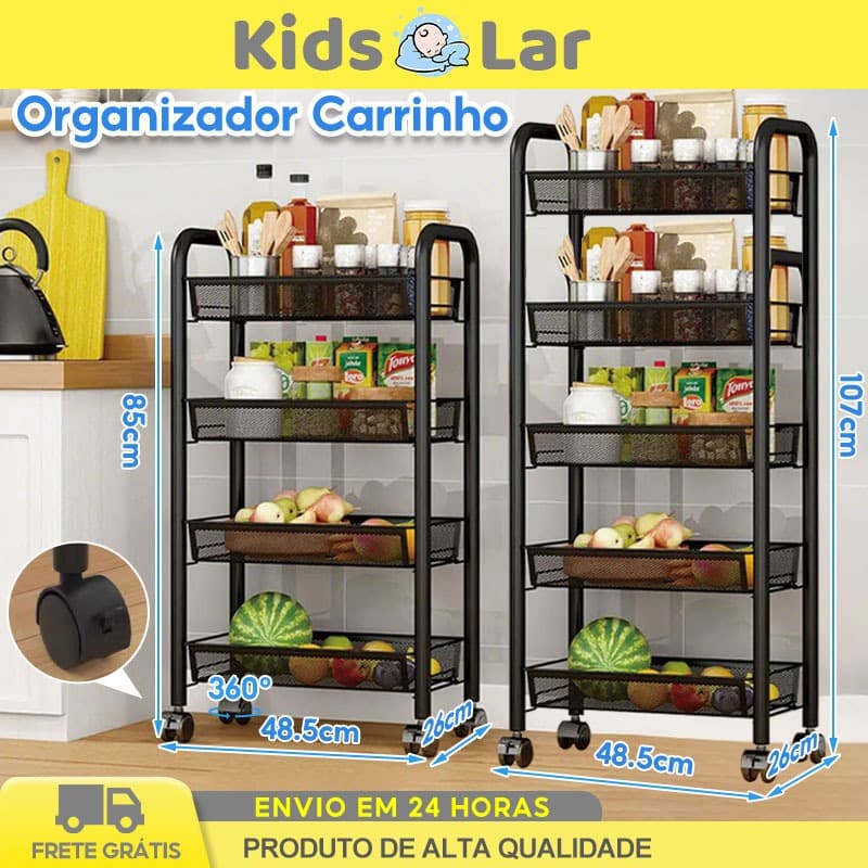 Carrinho Auxiliar Inox Organizador de Objetos Multiuso Com Rodinhas Aramado Cosméticos Cozinha